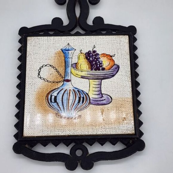 Vintage Enesco Cast Iron Trivet with Tile Insert Japan - Picture 3 of 4